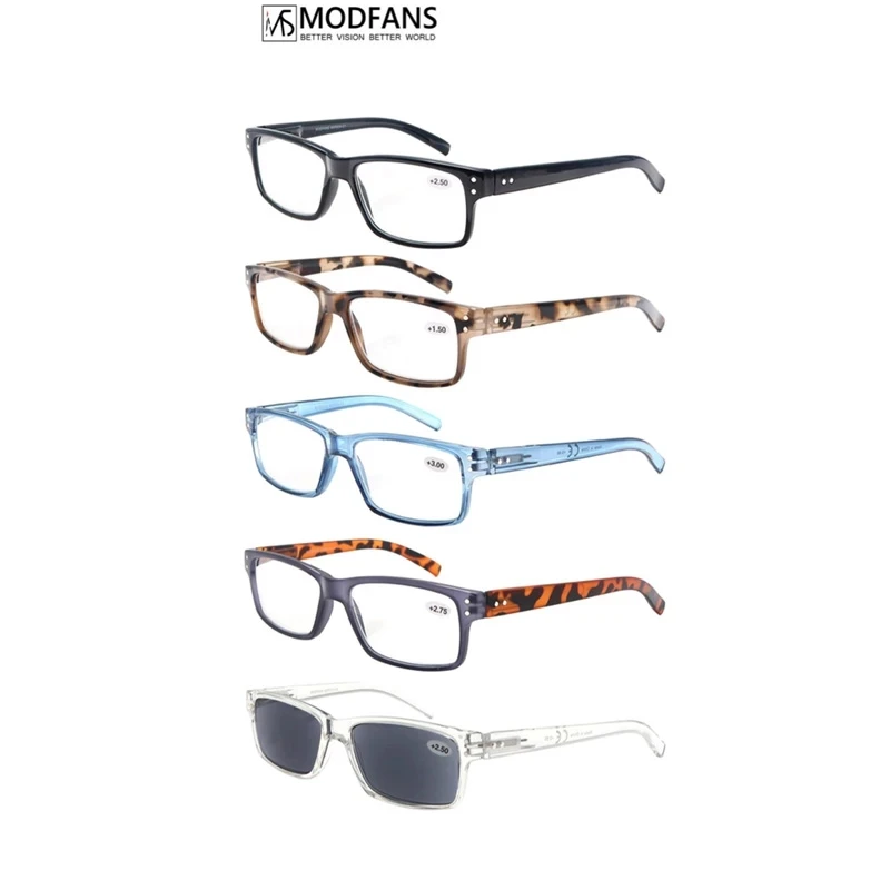 MODFANS Men Women Reading Glasses Classic Square Frame Spring Hinge Lightweight with Diopter MSR034