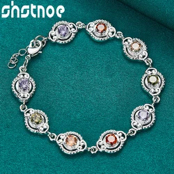 SHSTONE 925 Sterling Silver Multicolor AAA Zircon Chain Charm Bracelet For Women Party Valentine's Day Gift Lady Fashion Jewelry