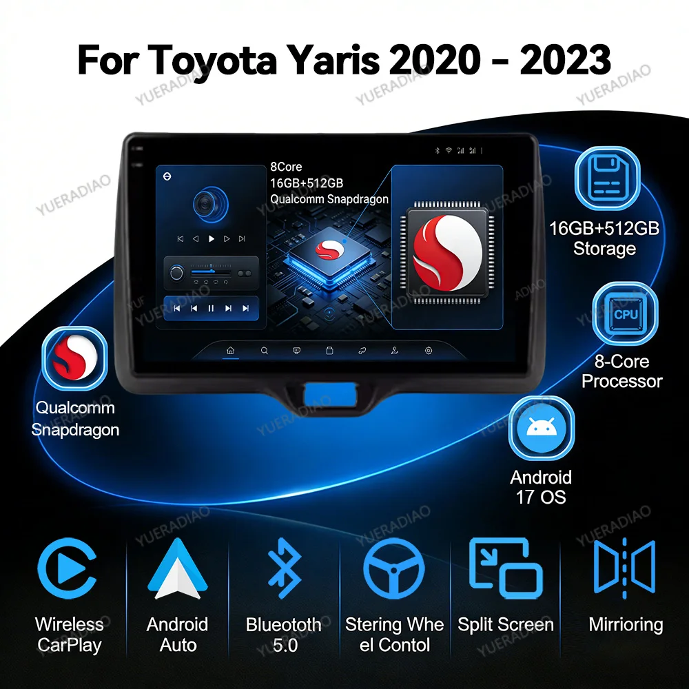 Android 17 Car Radio For Toyota Yaris Vios 2020 - 2022 Carplay Automotive 4G WIFI Multimedia Video Player GPS NAVI SWC Autoradio
