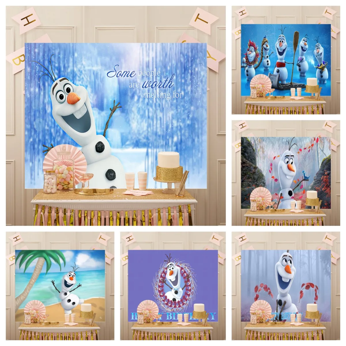 Disney White Frozen Ice Snowman Olaf Party Elsa Anna Backdrop Backdrop Girl Children's Birthday Party Wall Decoration Background