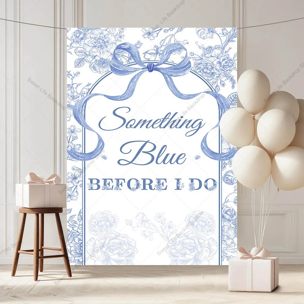 

Blue Flower Bows Backdrop Wedding Party Baby Shower Wall Background Decor Backdrop