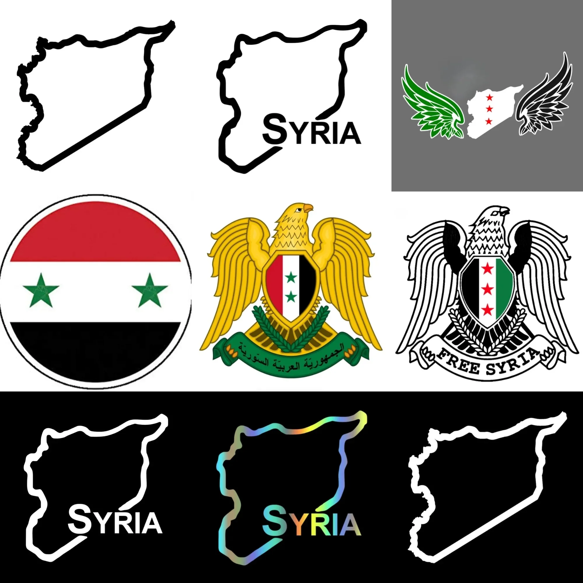 

SY Syria Flag Map National Emblem Eagle Creative Sticker for Decorate Car Bicycle Van Motorcycle Fridge Wall Decal Accessories