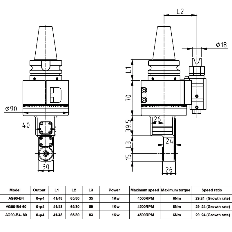 Machine Tools 90 Degree CNC Angle Head BT50 Milling Head AG90-B4 Electric Multi Angle Drilling Head