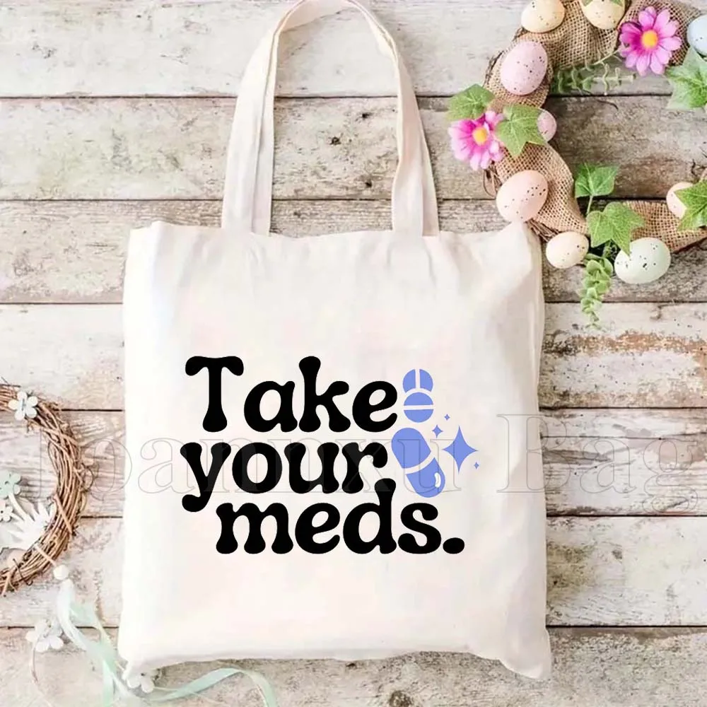 Lucu Ambil Med Anda Kesehatan Mental Cinta Diri Sendiri Terapis Hadiah Lucu Tas Belanja Wanita Tas Tangan Tote Tas Belanja Katun Bahu