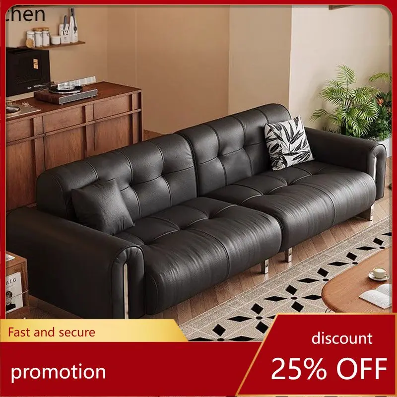 

CZ Italian Style Sofa for Living Room Small Apartment Retro Style Black Straight Three-Seater Duke Sofa with Iron Art