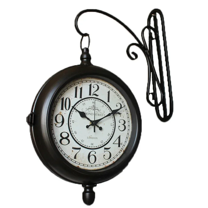 

Retro Large Wall Clock Metal Double Sided Clocks Wall Home Decor Silent Creative Watches Living Room Decoration Reloj De Pared