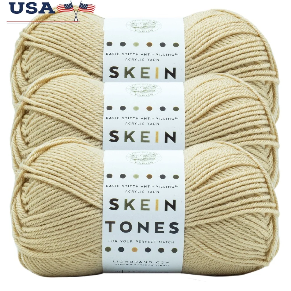 Пряжа бренда Lion, базовая строчка, антипиллинг, тоны мотка, миндаль, антипиллинг, средняя акриловая бежевая пряжа, 3 шт.