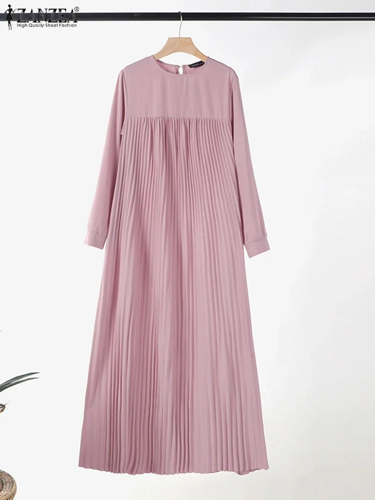 2025 zanzea muçulmano abaya hijab vestido feminino elegante manga longa plissado vestido de verão dubai maxi robe moda casual roupas islâmicas