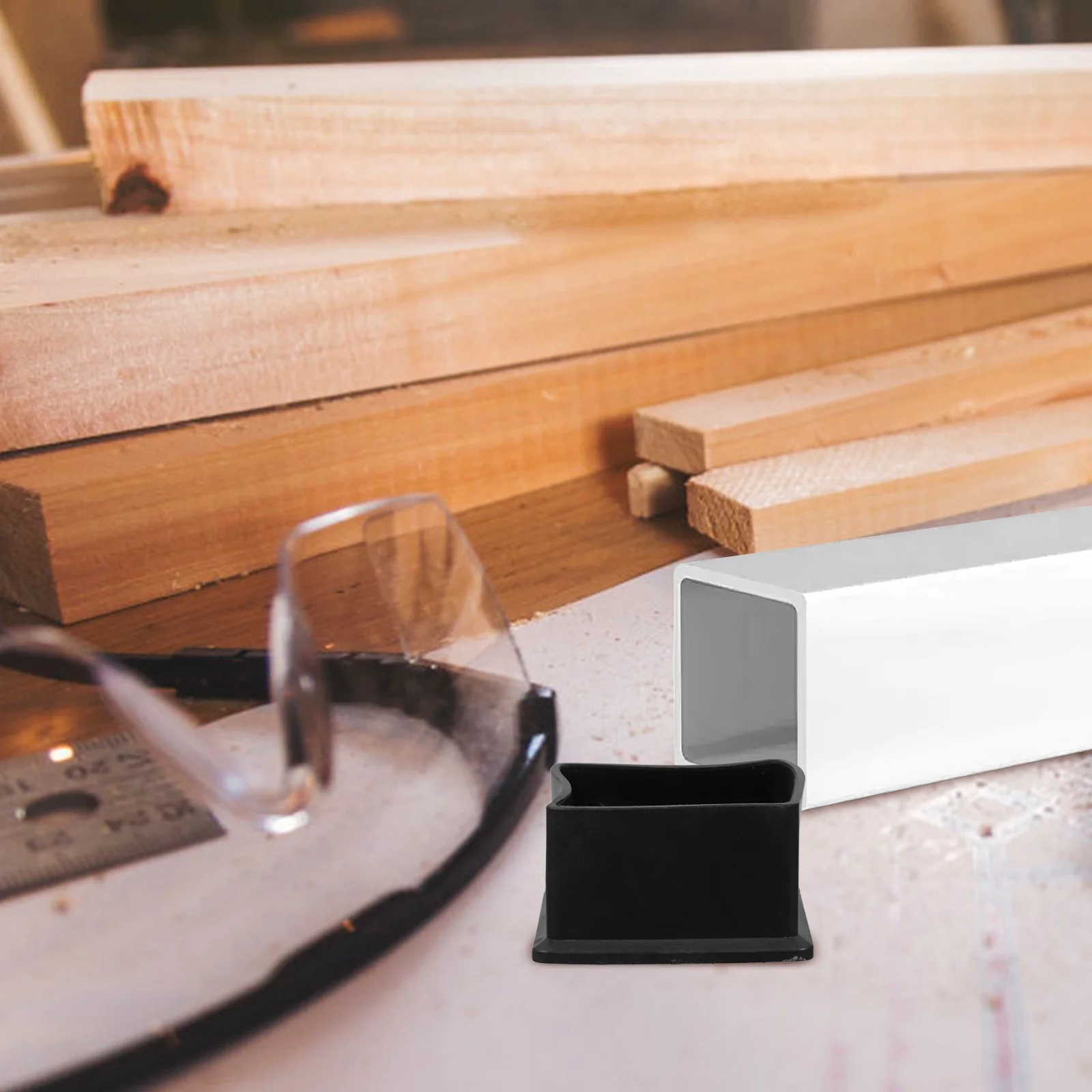 

4Pcs 50x50mm Square Rubber Chair Leg Caps Non Slip Furniture Feet Covers Floor Protectors Hardwood Floors Noise Reduction Black