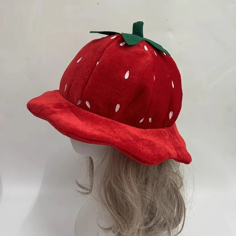 Plush Cute Strawberry Fruit Hat Headgear for Theme Parties Photo Props Carnivals Halloween Strawberry Fashion Cosplay Accessory 5