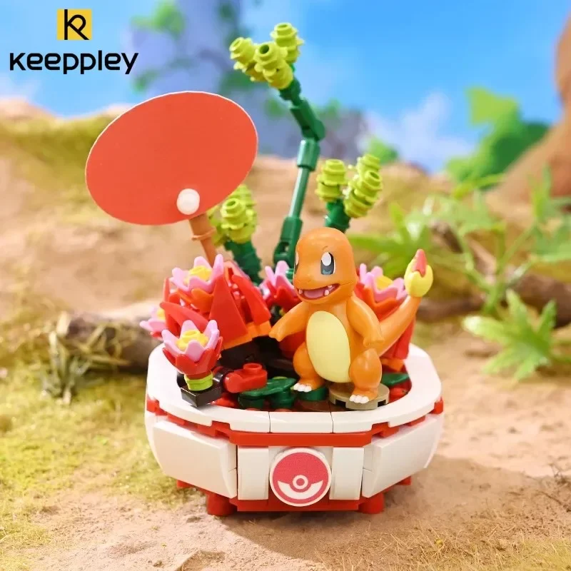 Keeppley Pokemon klocki do budowy Pikachu Charmander zabawkowy model HomeDecoration roślina doniczkowa kwiat cegła dziewczyna zabawka prezent dla