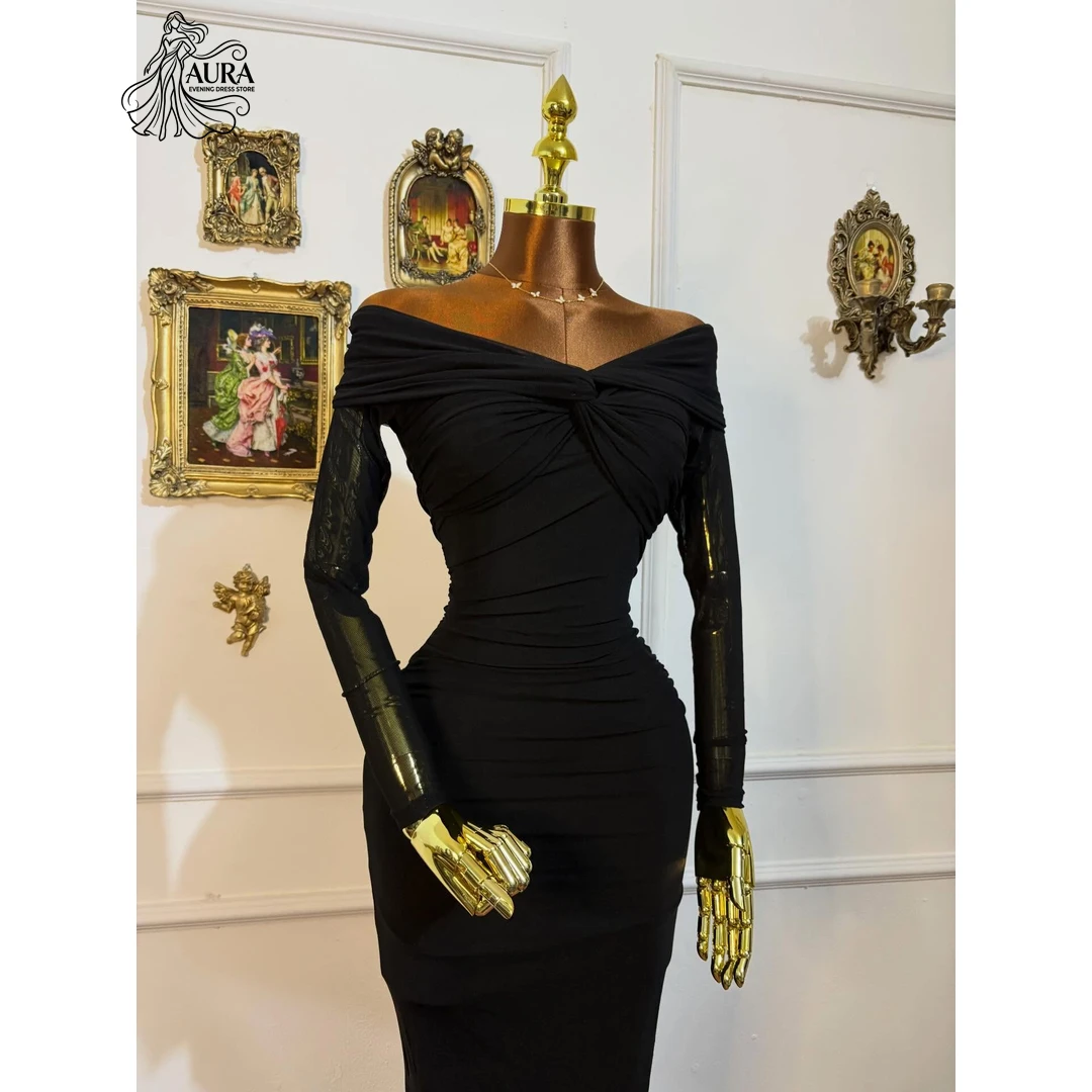 

Aura Black Prom Dress 2026 Woman Dresses Elegant Dubai Dresses Luxury Evening Fishtail Skirt Custom Made Long Sleeves Party Chic