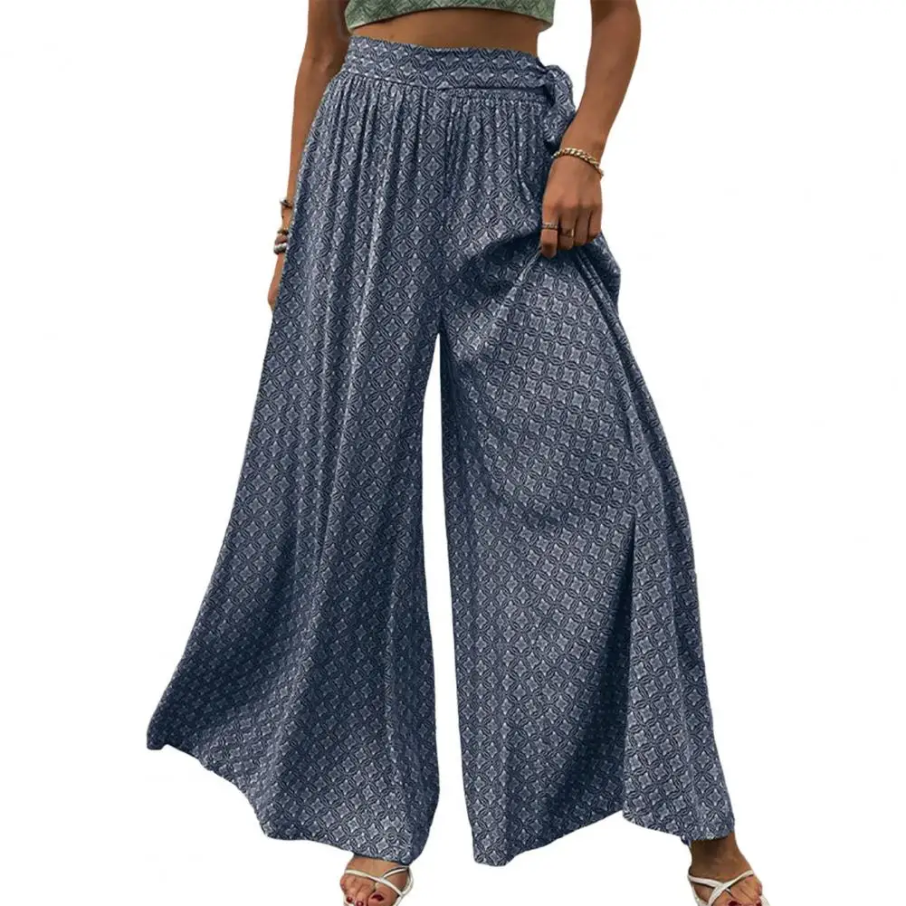 

Lady Long Trousers High-waisted Pants Stylish Lace-up High Waist Wide Leg Culottes for Women A-line Printed Ankle Length