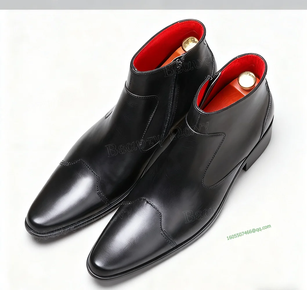 

Black Red Inside Matte Side Zipper Men Dress Shoes Men's Dress Shoes Gentlemen Slip on Party Shoes Big Size 47 Sprig Autumn
