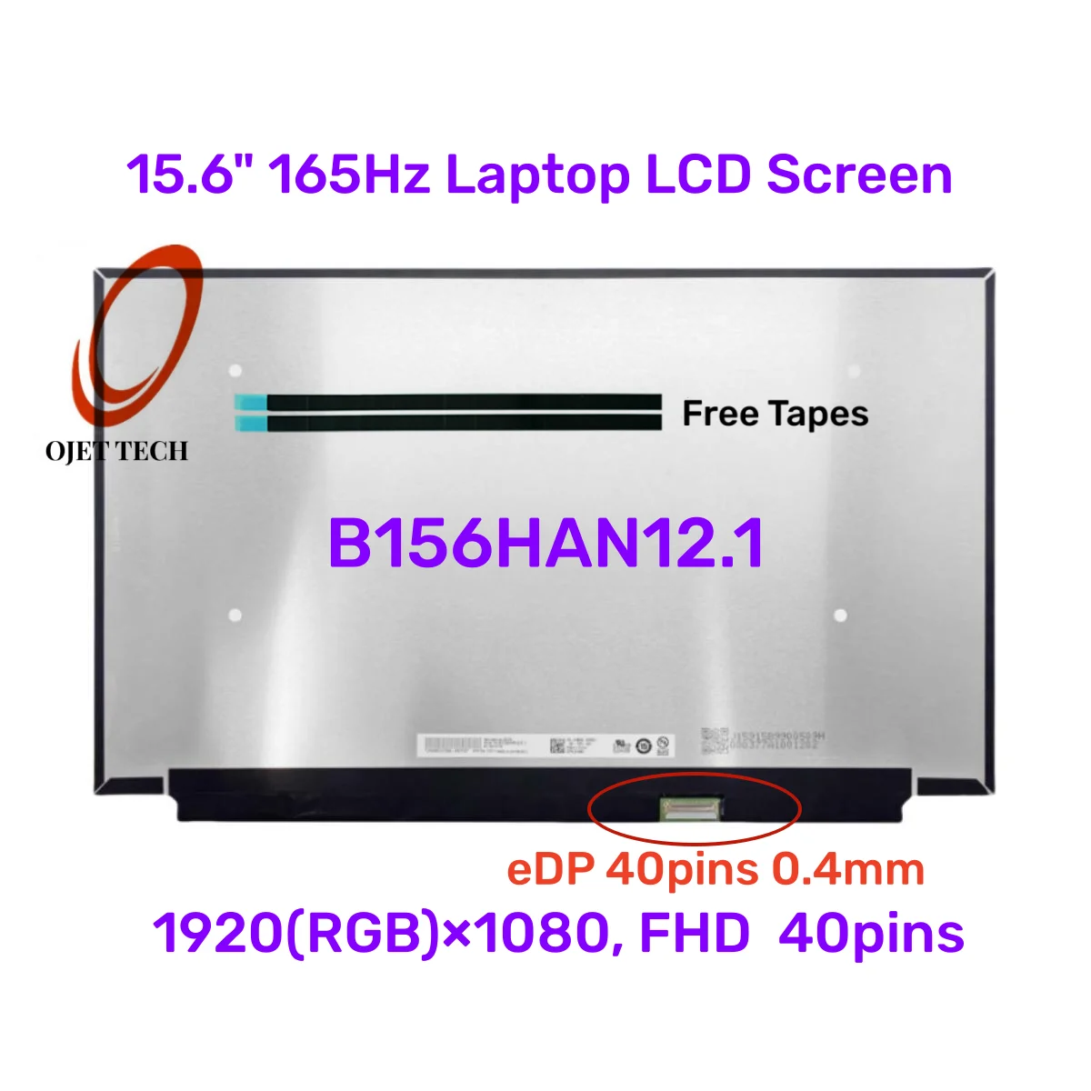 

15,6 "165 Гц eDP40 Pins ЖК-экран для ноутбука NV156FHM-NY9 NV156FHM-NY7 B156HAN12.1 LP156WFG-SPT1 LP156WFG-SPT6 Матричная панель дисплея