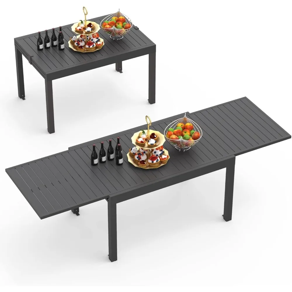 

59" - 89" Expandable Patio Dining Table - Aluminum, Adjustable, Smooth-Sliding, Outdoor Furniture for 6-8 Person