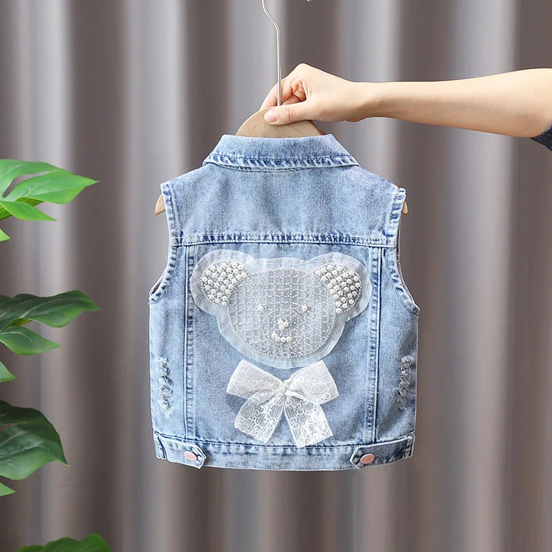 Kids Casual Vest Girl Denim Vest Light Blue Jeans Jacket Autumn Sleeveless Loose Short Coat Children Waistcoats