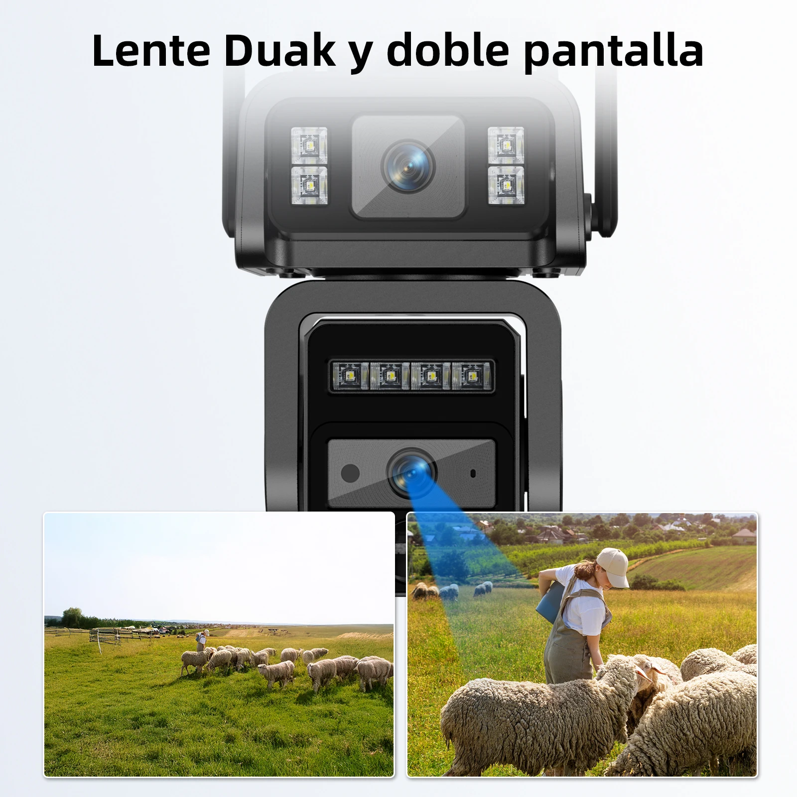 كاميرا مراقبة واي فاي خارجية: تصميم مزدوج العدسة، تعمل بالطاقة الشمسية (مع لوحة وبطارية)، مناسبة للتلفزيون الدائرة المغلقة #3