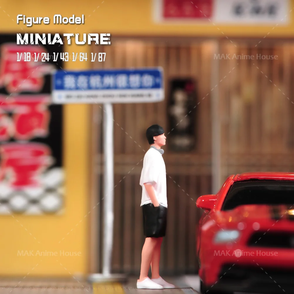 Miniaturas 1/18 1/24 1/64 1/43 1/87 moda usando fones de ouvido para homens acenando menina figura modelo decoração de rua cena carro brinquedo