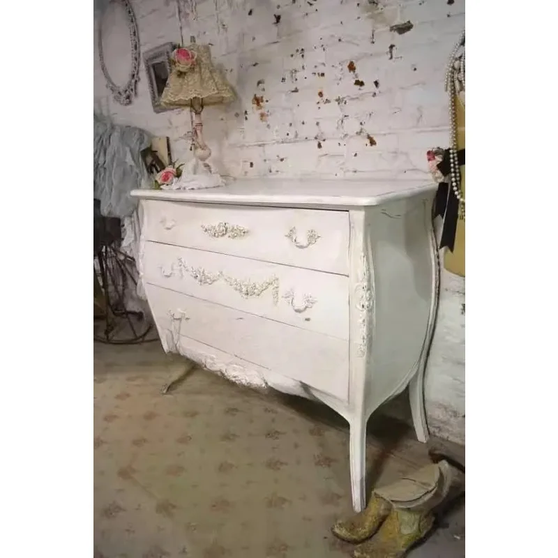 AA Solid wood furniture antique carved three-bucket cabinet -style entrance cabinet Neoclassical dining side cabinet
