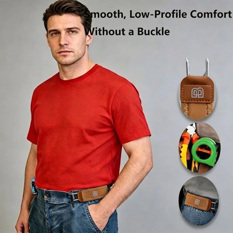 TEXU Adjustable Mens Belts Without Buckle 2PCS Invisible Side Belt Elastic Stretch For Jeans Woman