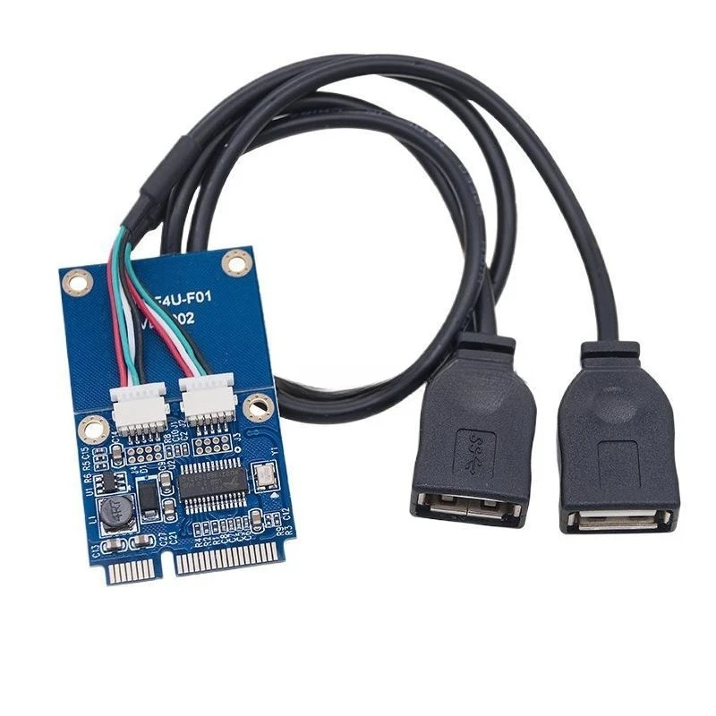 Mini PCI-E to USB 2.0 Adapter Card 2 Ports USB Hub FE1.1S Chip 480Mbps with 2 USB Cables for Laptop Notebook Mainboard