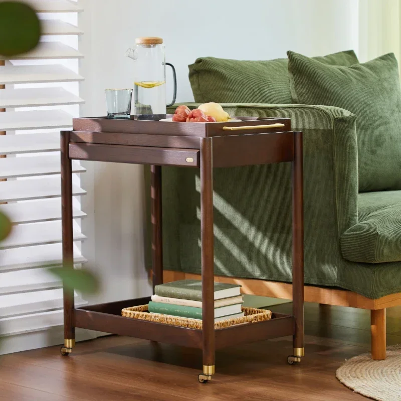 American solid wood dining cart trolley household mobile kitchen tea cart commercial wine cart hotel