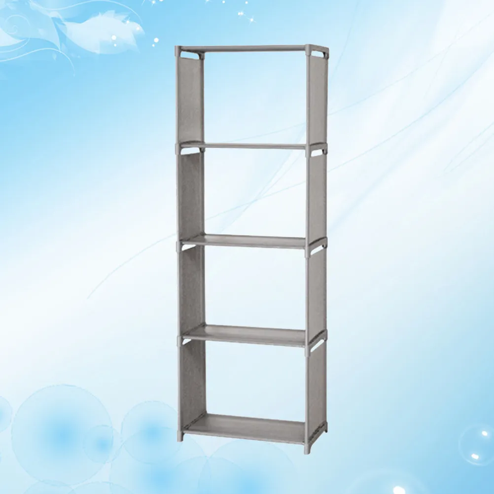 

Five-Story Silver Gray Bookcase Storage Rack Organizer Large Capacity PP Non-Woven Fabric Shelf for Kitchen Office Dorm Books