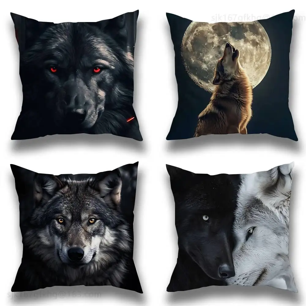 

Wolf Pillow Case Square Double-Sided Printing Short Plush Sofa Cushion Cover Bedroom Bedside Pillow