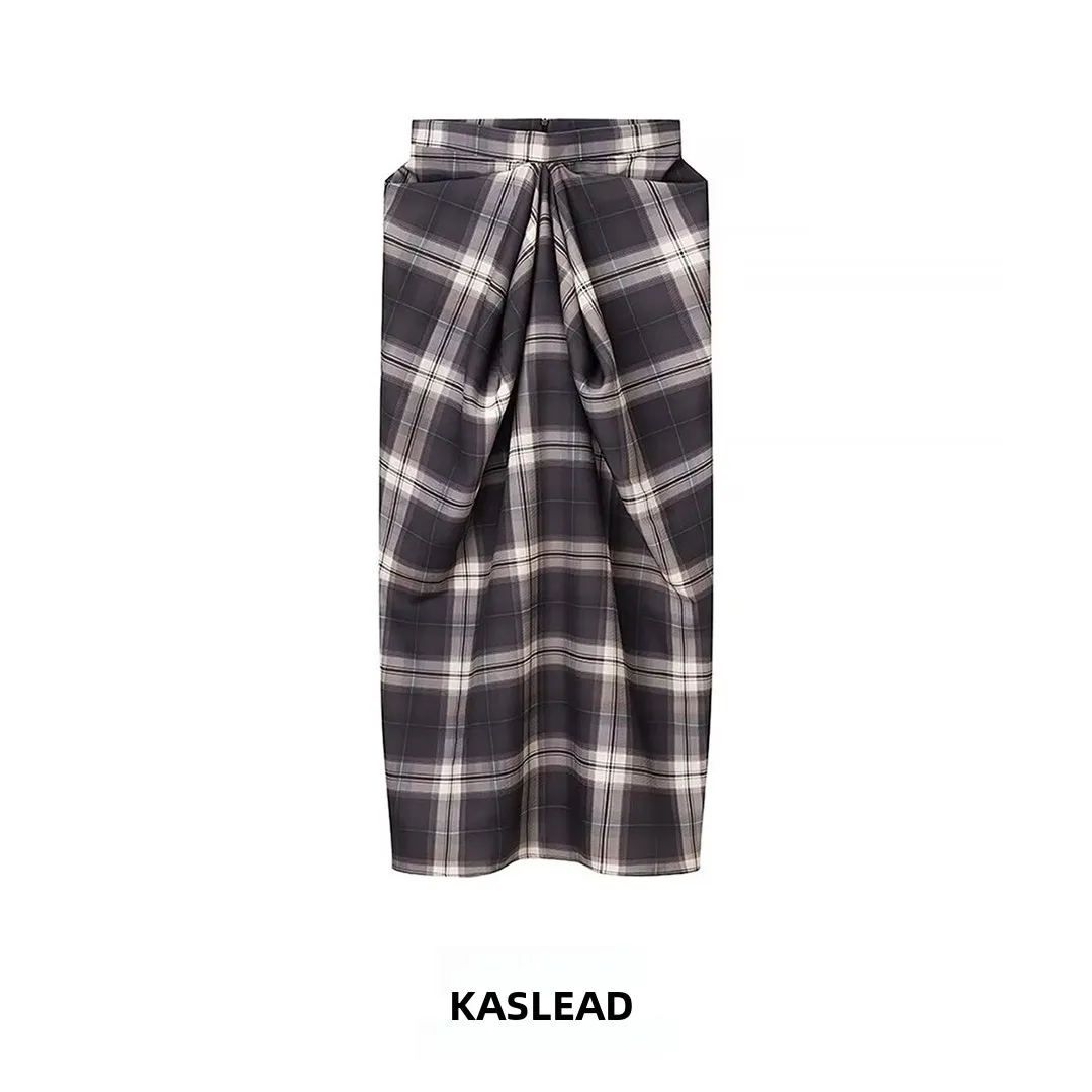 

KASLEAD New Faionable Street Sle Plaid Asymmetrical Skirt for Women Polyester Fiber Stand Fit Ci Commute