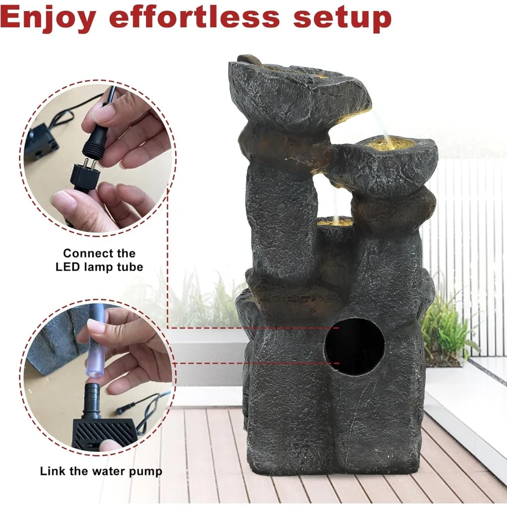 نافورة مياه خارجية متتالية من 6 طبقات مع 6 مصابيح LED، نافورة حديقة مع شلالات لحديقة المنزل والفناء والشرفة والبا