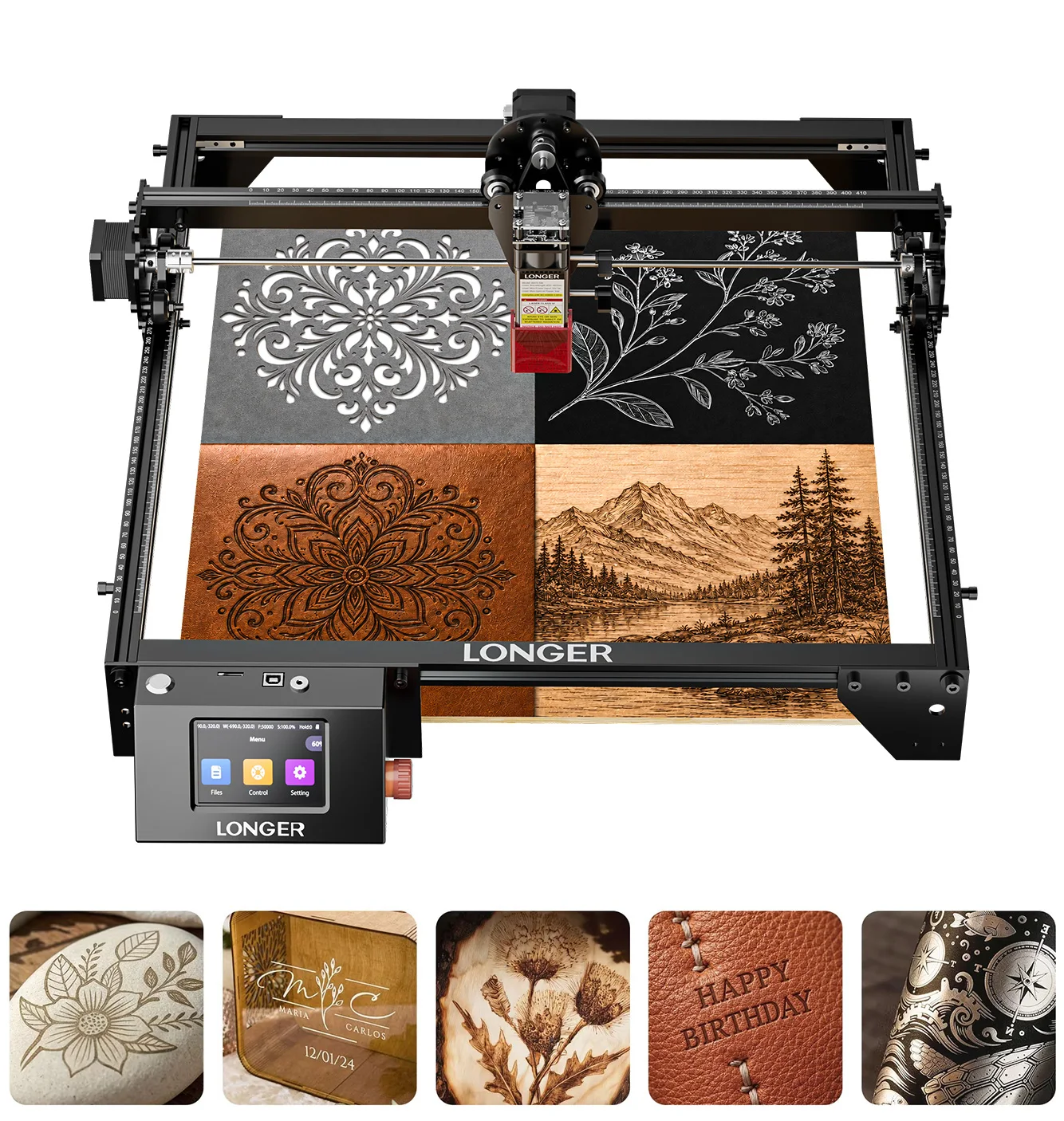 LONGER 20W Desktop Laser Engraver & Cutter 400x365mm WiFi Touchscreen for Wood Acrylic Leather Metal Custom Gifts Small Business LightBurn