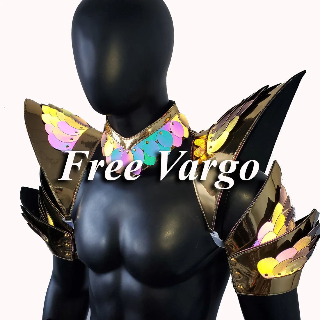 

Burning Man Holographic Rave Gold Edge Reflective Dragon Scale Armor, Rave EDM Feastival Outfits Costume Wear