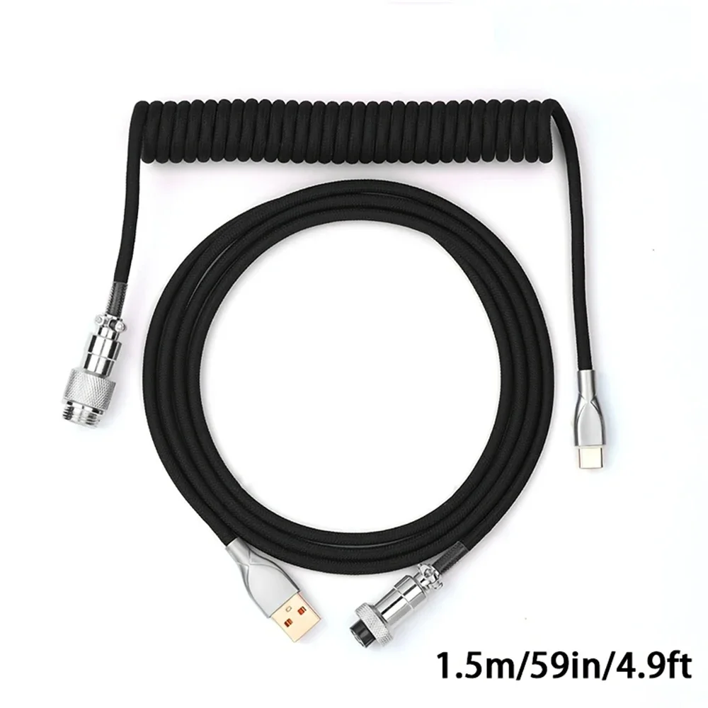 1.5m Coiled Keyboard Cable USB C to USB A TPU Cable for Mechanical Gaming Keyboard Detachable Metal Aviator for Custom Keyboard