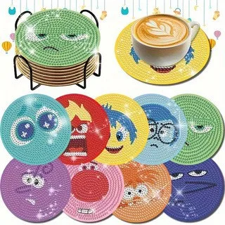 

8Pcs Inside Out Diamond Painting Coasters With Holder DIY Full Drill Diamond Art Coaster Kit Non-Slip Drink Cup Mat for Beginner