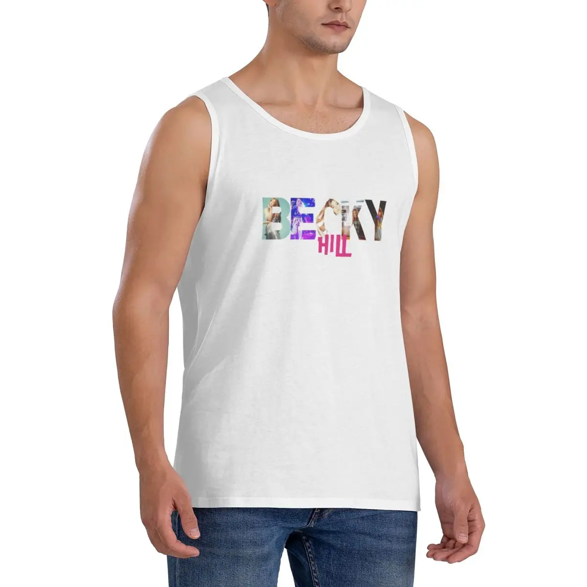 100% Cotton Becky Hill Classic Sticker Sleeveless T-Shirt Men Workout Sports Clothing Tops Men's Crew Neck Vest