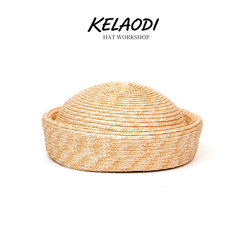 kelaodi-ins-高級-100-天然わらベレー帽女性用フランス手作り織り日よけ帽子凹面フラットトップビーチハット監視塔帽子