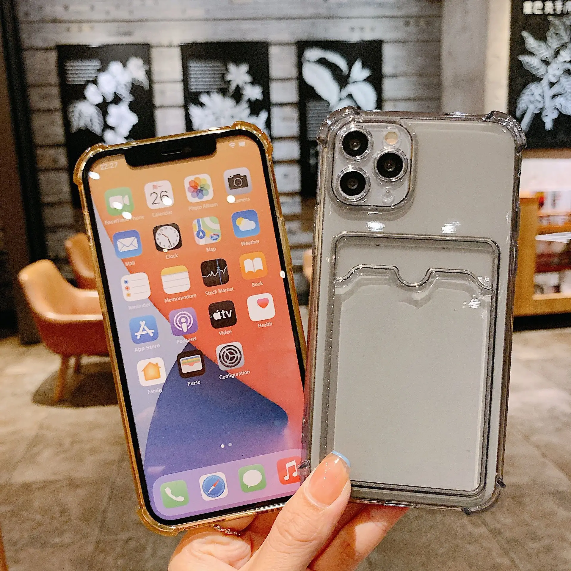 Transparente Kartenhalter-Taschenhülle für iPhone 17 16 15 14 Plus 13 12 11 Pro Max Slot Wallet Back Cover für iPhone stoßfeste Hülle
