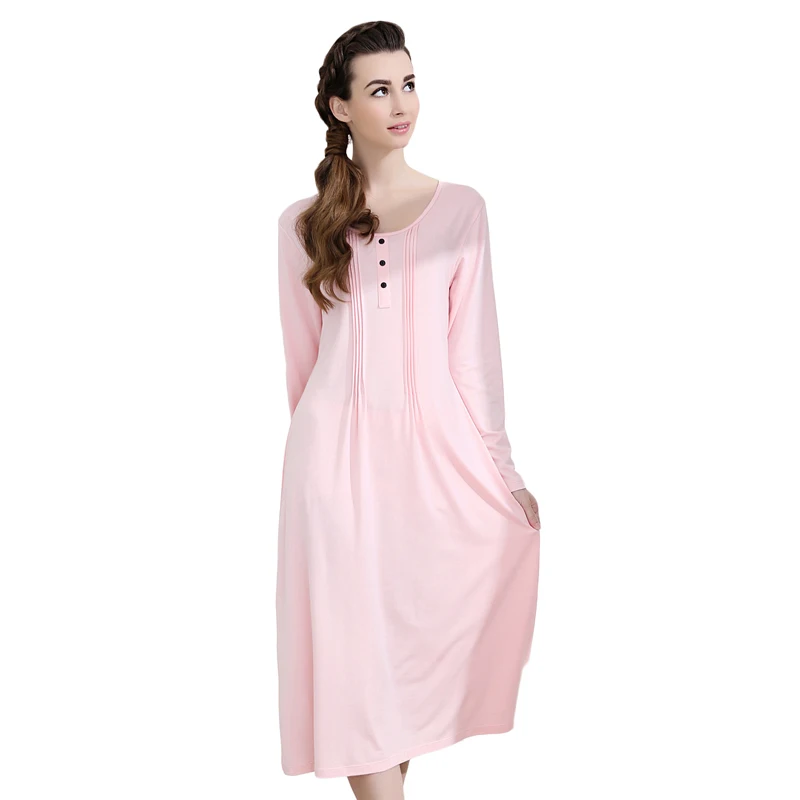 MISS EMILY 긴팔 잠옷, 롱, 라지 사이즈, 루즈핏, 한국 스타일 심플 라운드넥 면 파자마 및 홈웨어