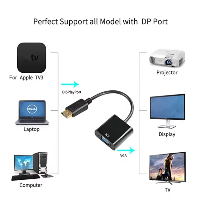 Displayport dp macho para vga fêmea conversor cabo adaptador porta de exibição dp para vga cabo para projetor dtv tv hdvd cabo portátil