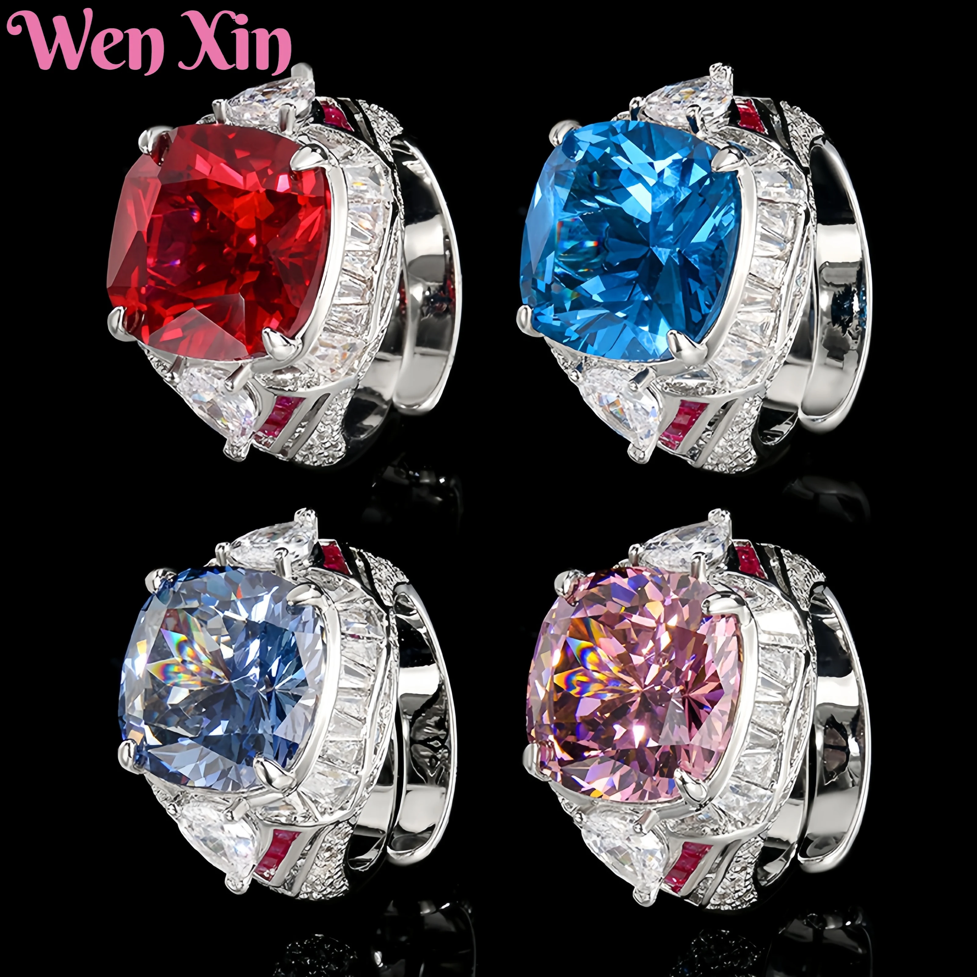 

WENXIN Brand MUSHAN MCT Top Grade Quality Jewelry Opening Ring For Women Square Grown Gemstones Ring Fashion Jewelry Accessories