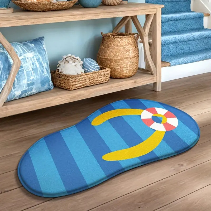 VIKAMA Mediterranean Summer Flip-Flop Bath Mat, Absorbent and Non-Slip Entryway Mat, Decorative Bathroom and Entryway Rug