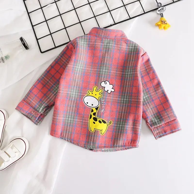 Winter Boys Shirt New Plaid Giraffe Kids Long Sleeve Shirts Children's Cotton Clothes Kids Boy Girls Thicken Blouses Velvet Tops image 6