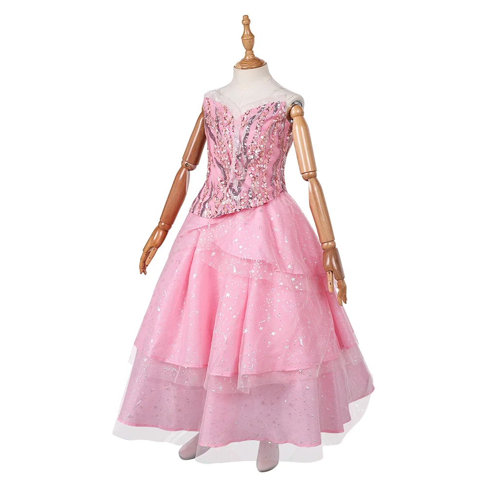 Glinda Wicked Cosplay Costume Disguise Girls Pink Top Skirt Set Roleplay Female Dresses Fantasy Outfit Halloween Carnival Suits