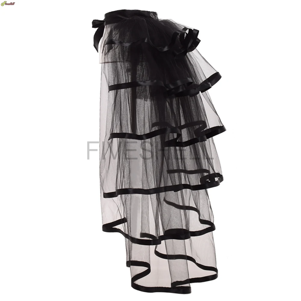 Women Punk Puffy Ruffle Tutu Bustle Skirts Sexy Steampunk Cocktail Party Tie-on Overskirt Gothic Tulle Skirt for Female image 4