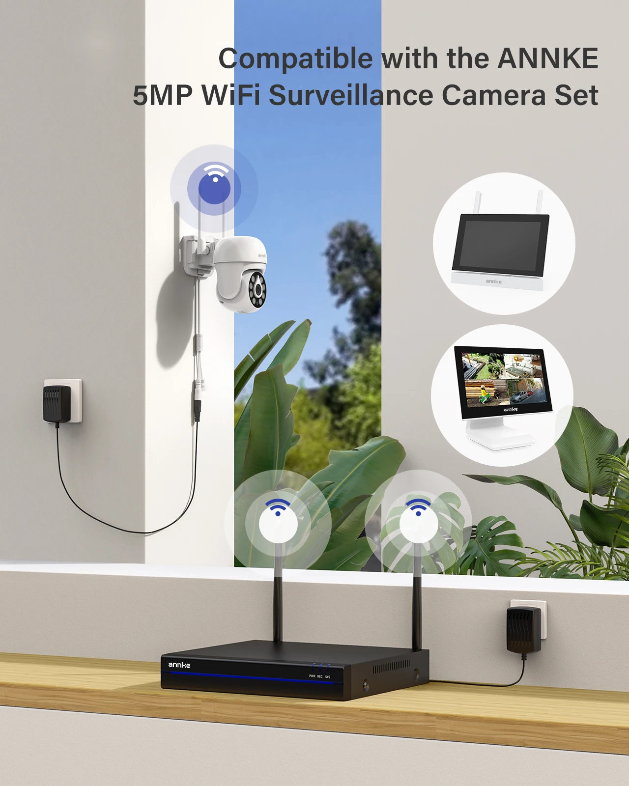 ANNKE 5MP PTZ Security Camera, 350° Pan 90° Tilt WiFi Cam 8X Digital Zoom, Human Detection, Two-Way Audio, 20m IR & 10m Full-Color Night Vision, H.264+, IP66, Alexa