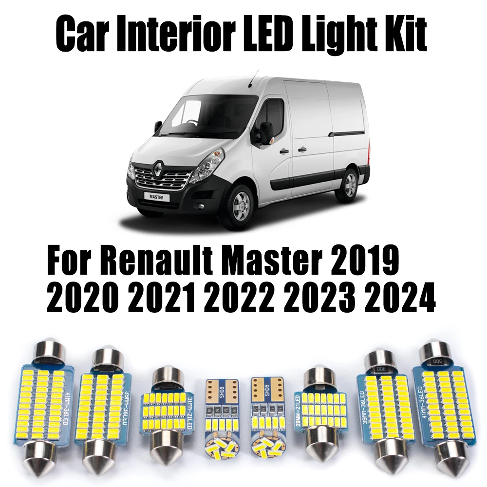 11 pçs canbus para renault master 2019 2020 2021 2022 2023 2024 lâmpadas de leitura do carro veículo led interior mapa cúpula tronco luz kit