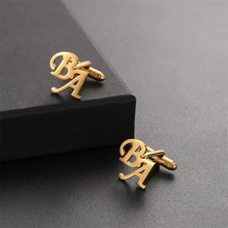 

Custom Engraved Monogram Cufflinks - DIY 18K Gold Plated Stainless Steel,French Cuff Initials,Personalized Wedding Gift for Him