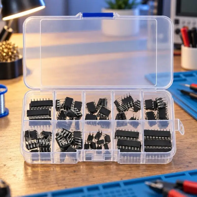 D5BB DIP Component Integrated Circuit Chip Assortment with 10 Type and 85 Parts for Perfboard, Prototyping Boards, and