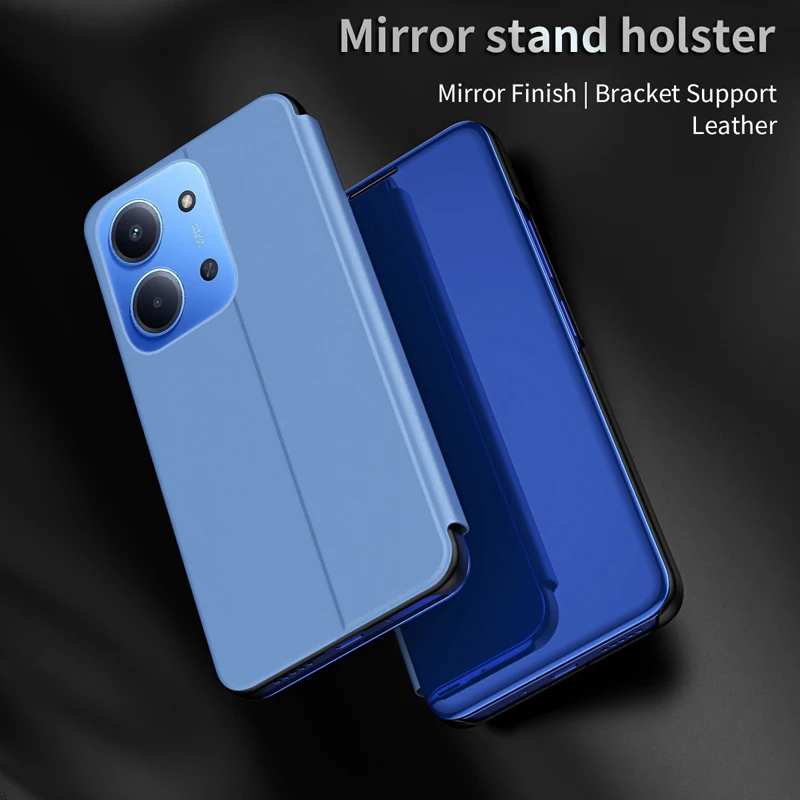Skinlee For Xiaomi Redmi Note 14 13 12 11 Pro Plus 5G 15C 14C 13C 12C Turbo 3 Case Mirror View Smart Flip Case Shockproof Cover